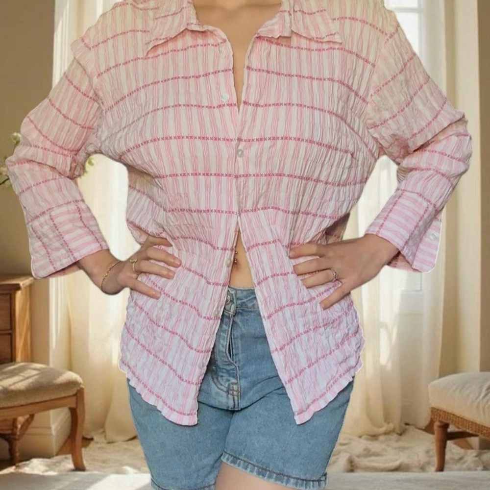 Fashion Bug button-up in a pink-and-white plaid